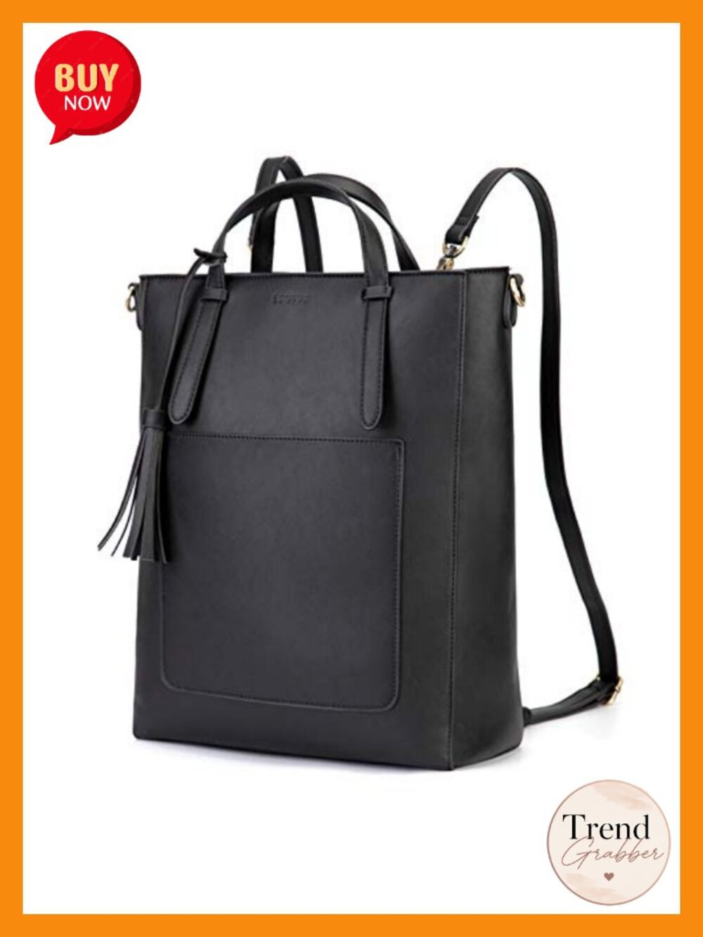 Vegan Leather Convertible Tote Bag Backpack Fits 14" Laptop